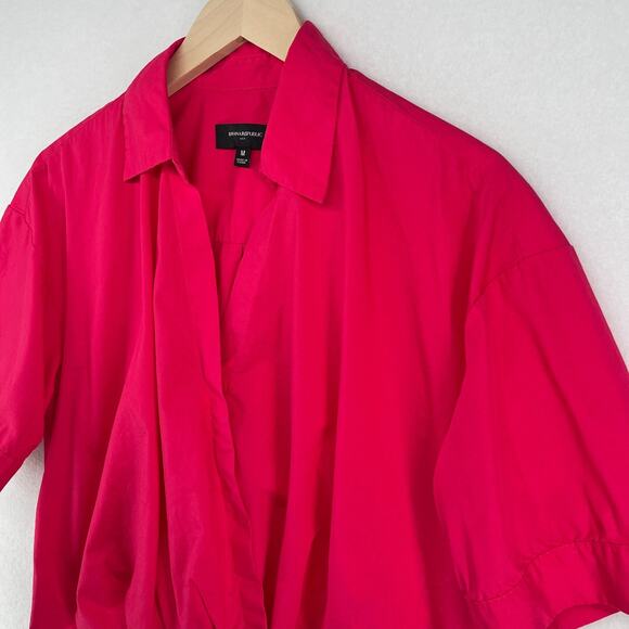 BANANA REPUBLIC Top Womens M Collared Wrap Popover Short Sleeve Blouse Pink - Picture 3 of 13